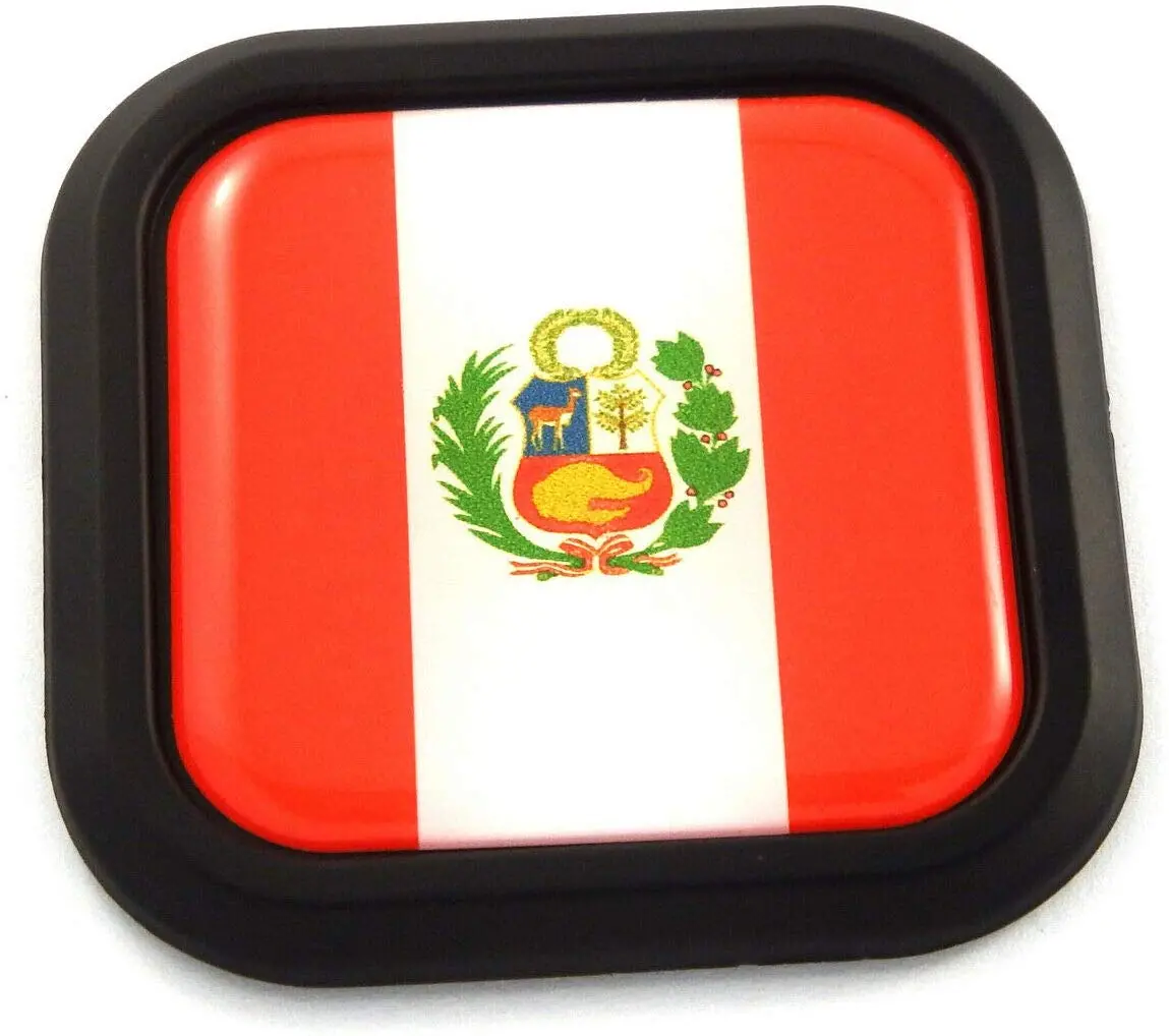Peru Flag Square Black Rim Emblem Car 3D Decal Badge Hood Bumper Sticker 2" 1