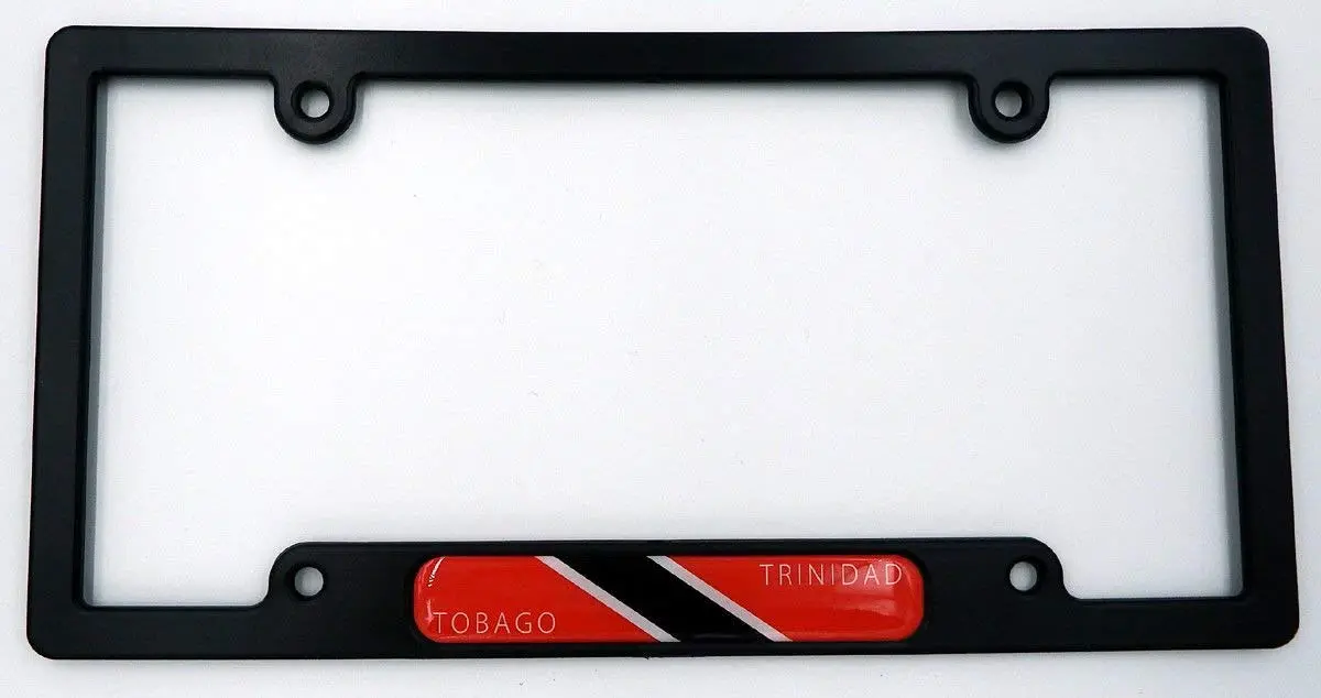 Trinidad Tobago Black Plastic Car License Plate Frame W/Domed Decal Insert Flag 1