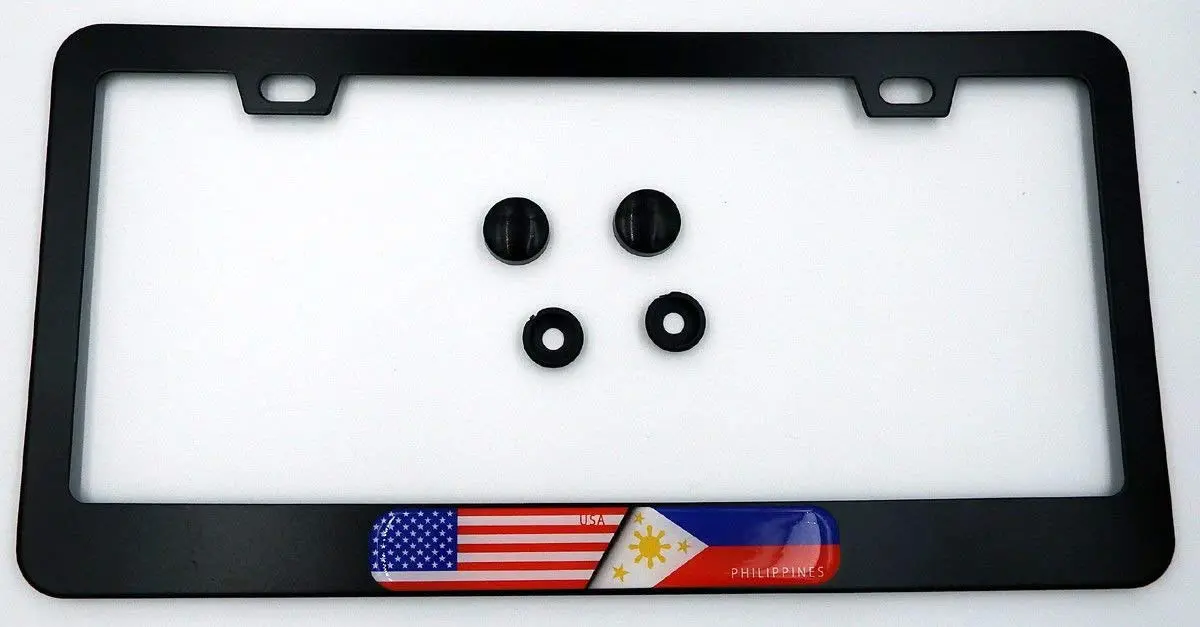 Usa/Philippines Flag Metal Black Aluminium Car License Plate Frame Holder 1