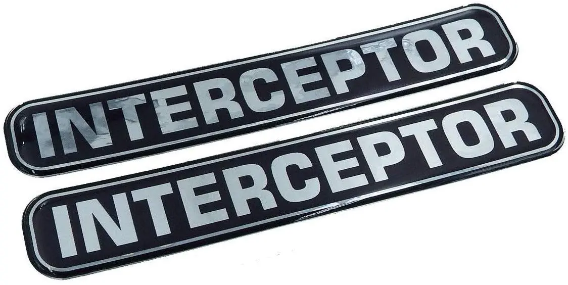 Interceptor, Police, Domed Decal Emblem Chrome Car Biker Stickers 5"X 0.82" 2Pc. 1