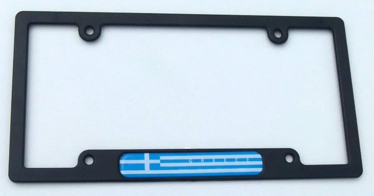 Greece Greek Flag Black Plastic Car License Plate Frame Domed Decal Insert 1
