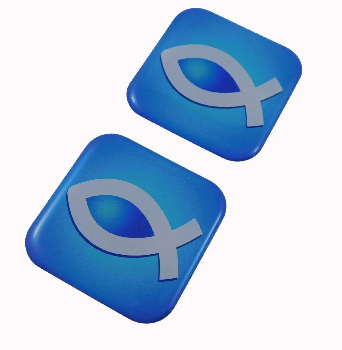 Jesus Fish Christian Flag Square Domed Decal Car Bike Gel Stickers 1.5" 2Pc 1