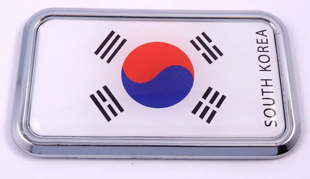 Korea South Flag Rectanguglar Chrome Emblem 3D Car Decal Sticker 3" X 1.75" 1