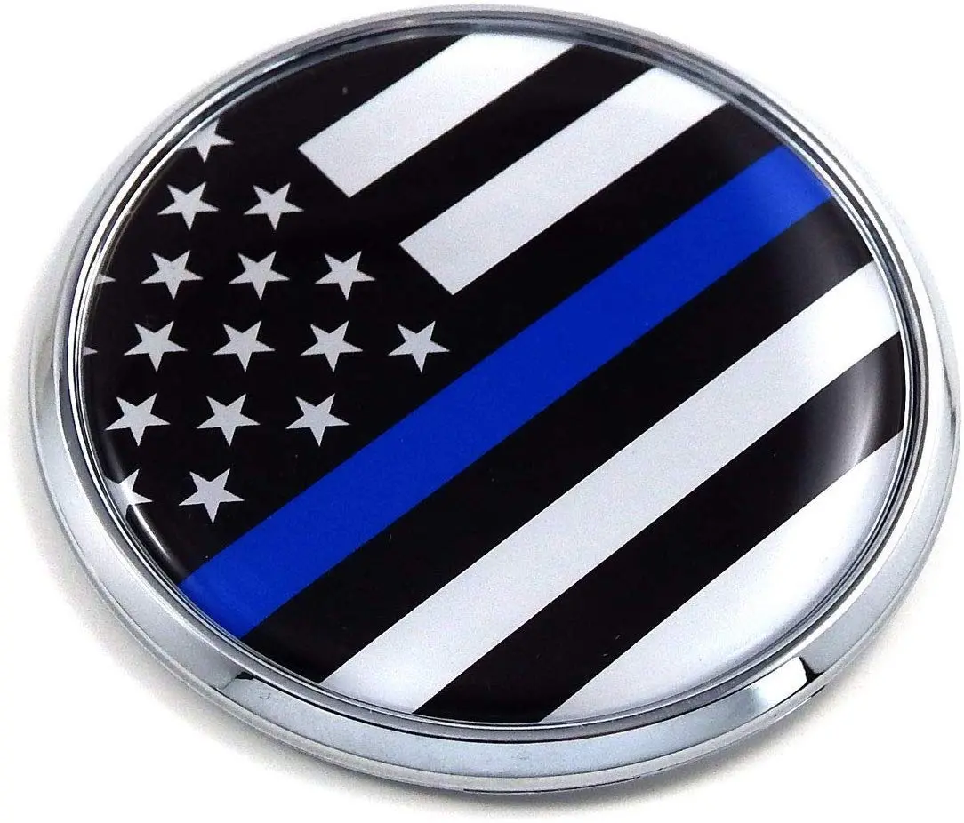 Usa Police Thin Blue Line Flag 2.75" Car Chrome Round Emblem Decal 3D Badge 1