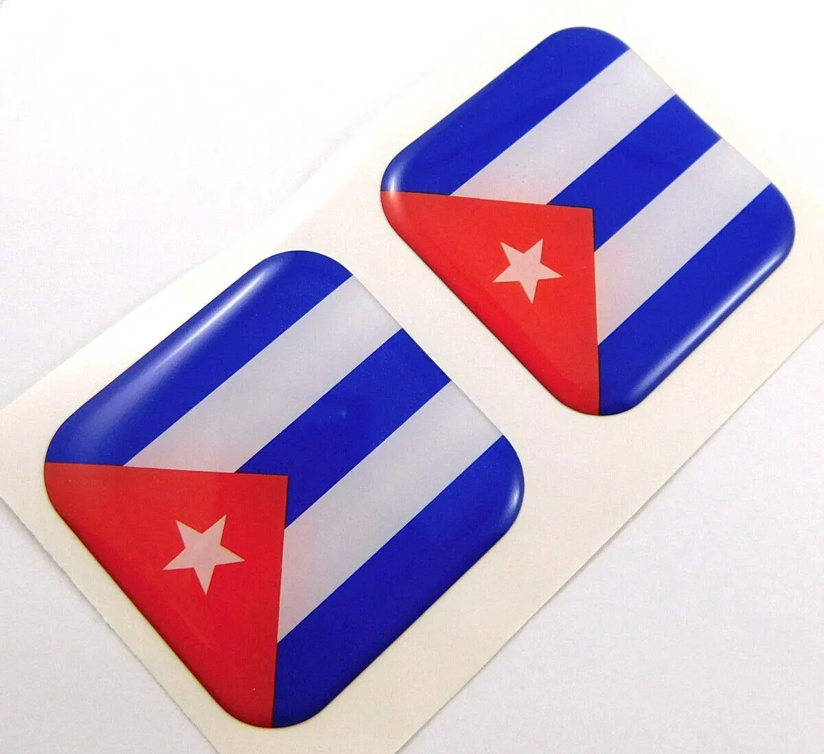 Cuba Cuban Flag Square Domed Decal Emblem Car Bike Gel Stickers 1.5" 2Pc. 1