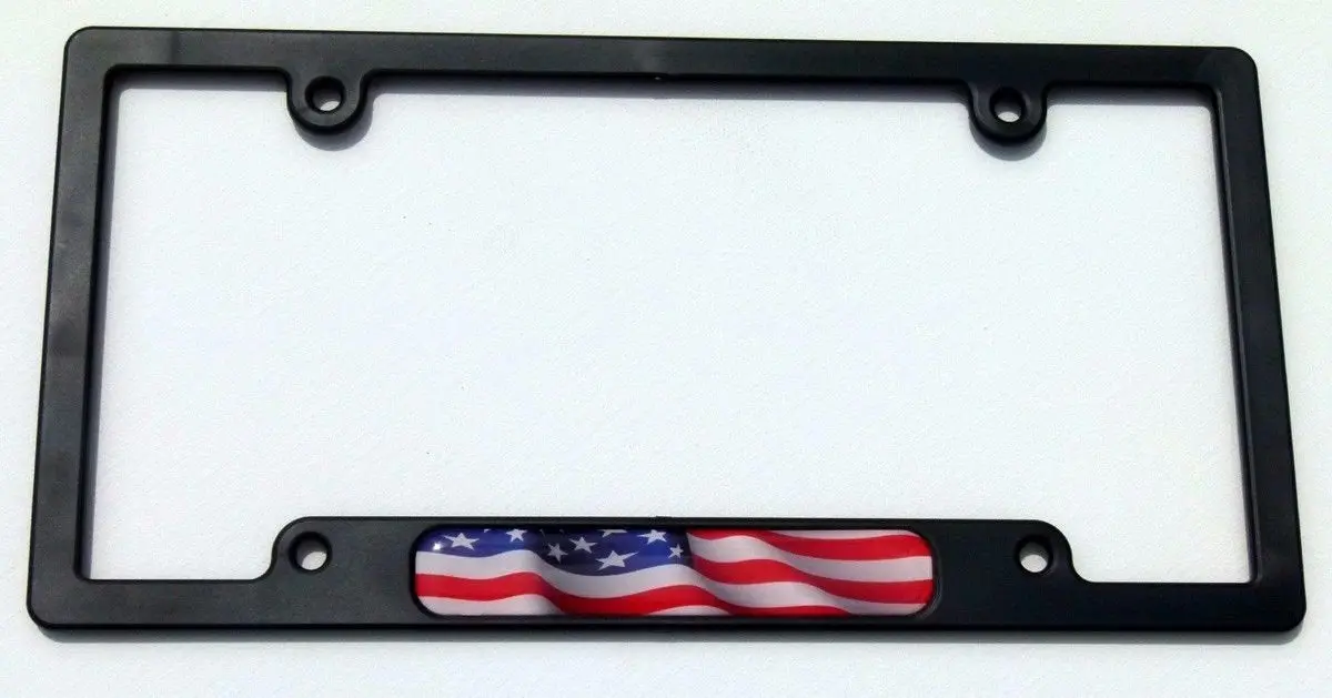 Usa American Flag Black Plastic Car License Plate Frame Domed Decal 1