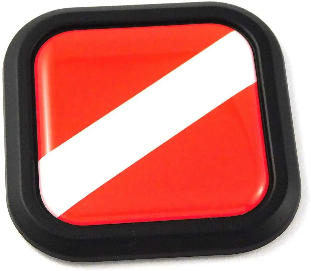 Diver Dive Flag Square Black Rim Emblem Car 3D Decal Badge Bumper 2" 1
