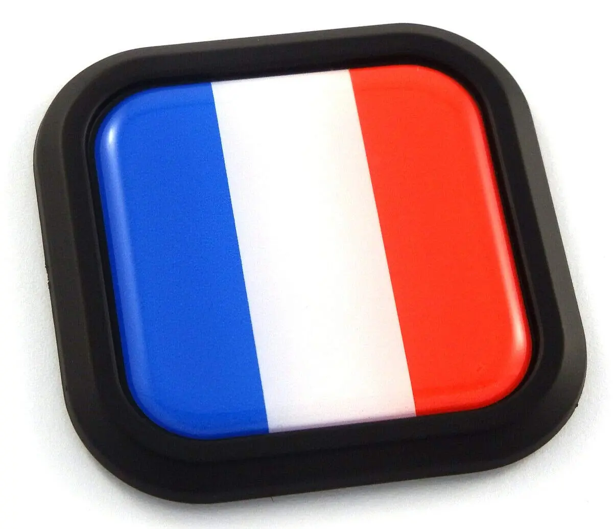 France Flag Square Black Rim Emblem Car 3D Decal Badge Hood Bumper Sticker 2" 1
