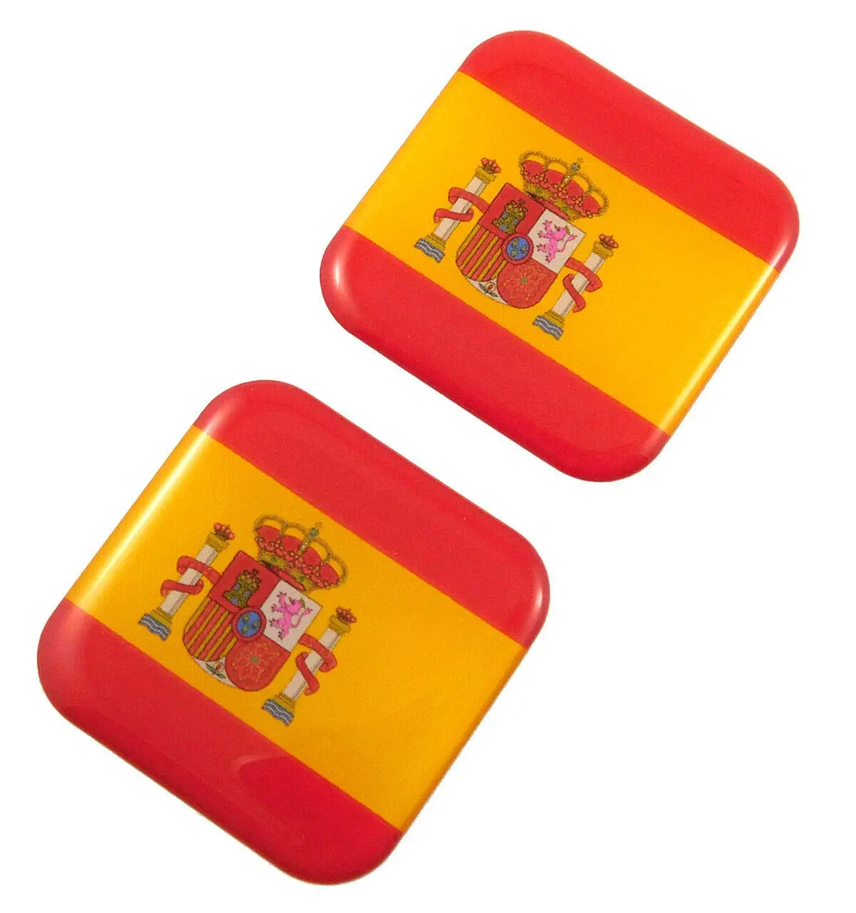 Spain Spanish Flag Square Domed Decal Car Bike Gel Stickers 1.5" 2Pc 1
