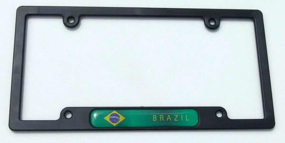 Brazil Flag Black Plastic Car License Plate Frame Domed Colour Lens Brazilian 1