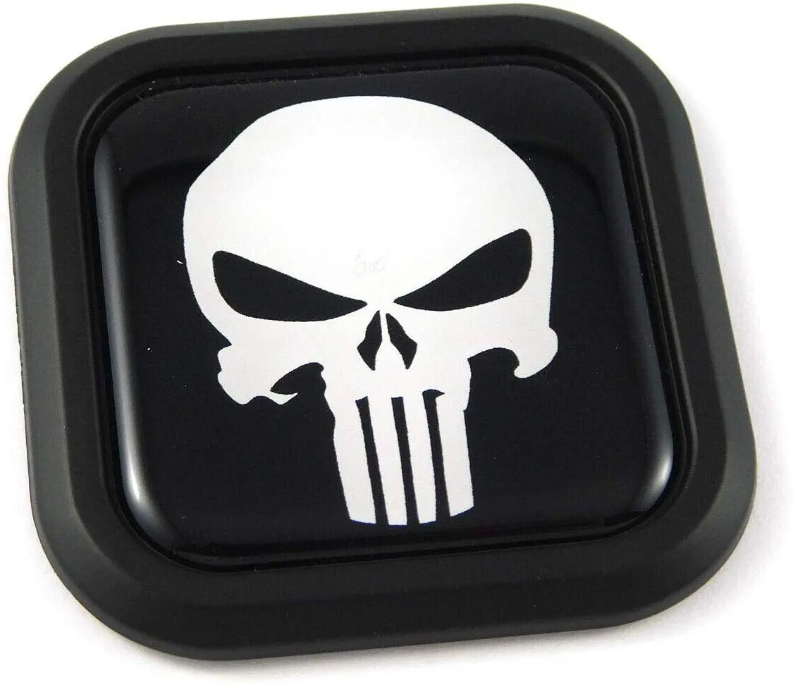 Punisher Skull Square Black Rim Emblem Car 3D Decal Badge Bumper 2" 1