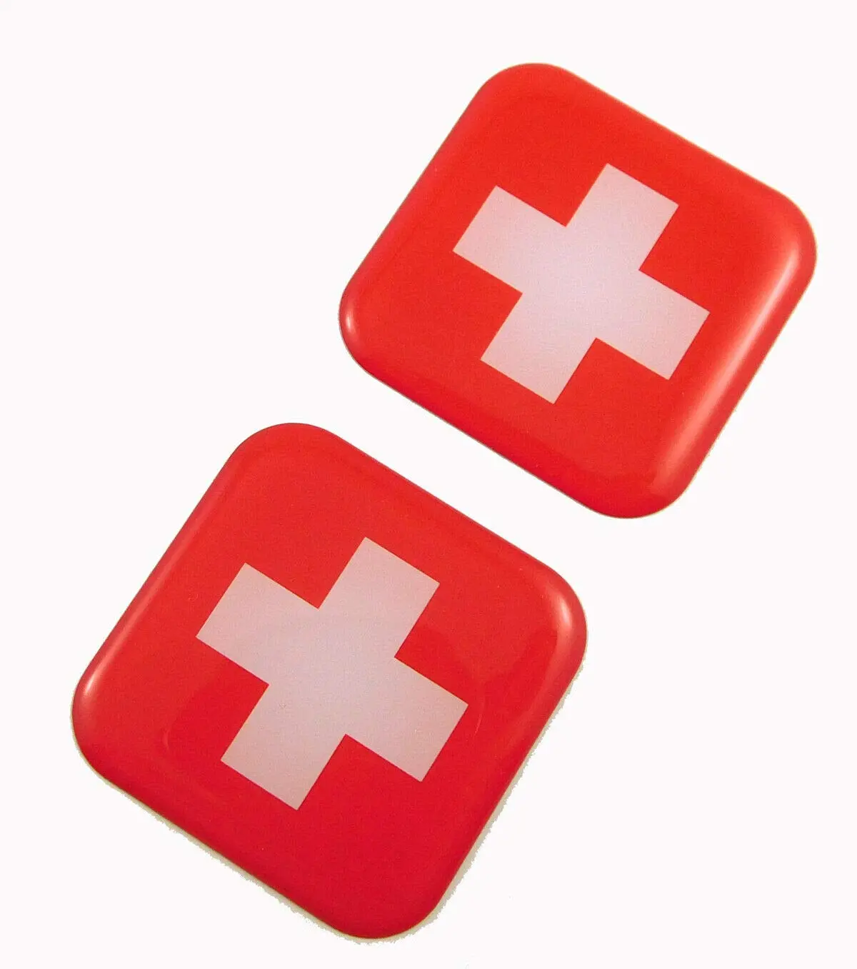 Switzerland Swiss Flag Square Domed Decal Car Bike Gel Stickers 1.5" 2Pc 1