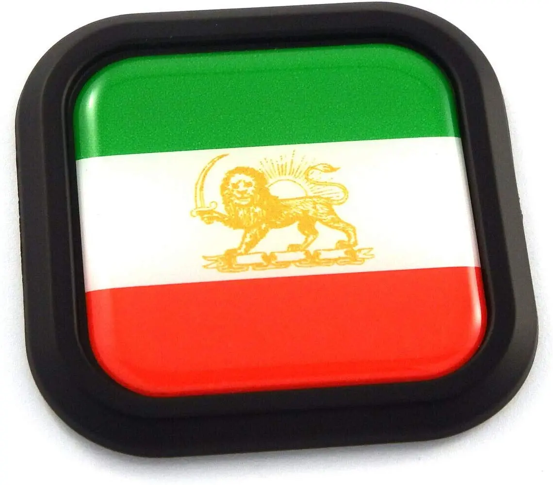 Iran Lion Flag Square Black Rim Emblem Car 3D Decal Badge Hood Bumper Sticker 2" 1