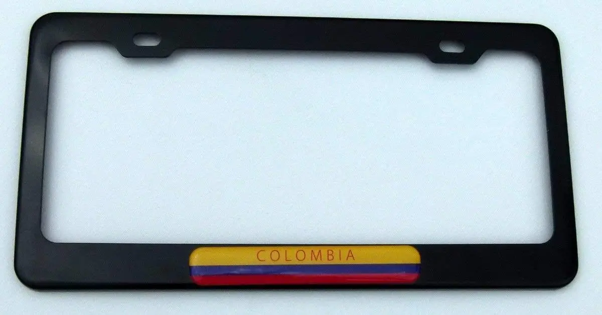 Colombia Colombian Flag Black Metal Car Auto License Plate Frame Dome Insert 1