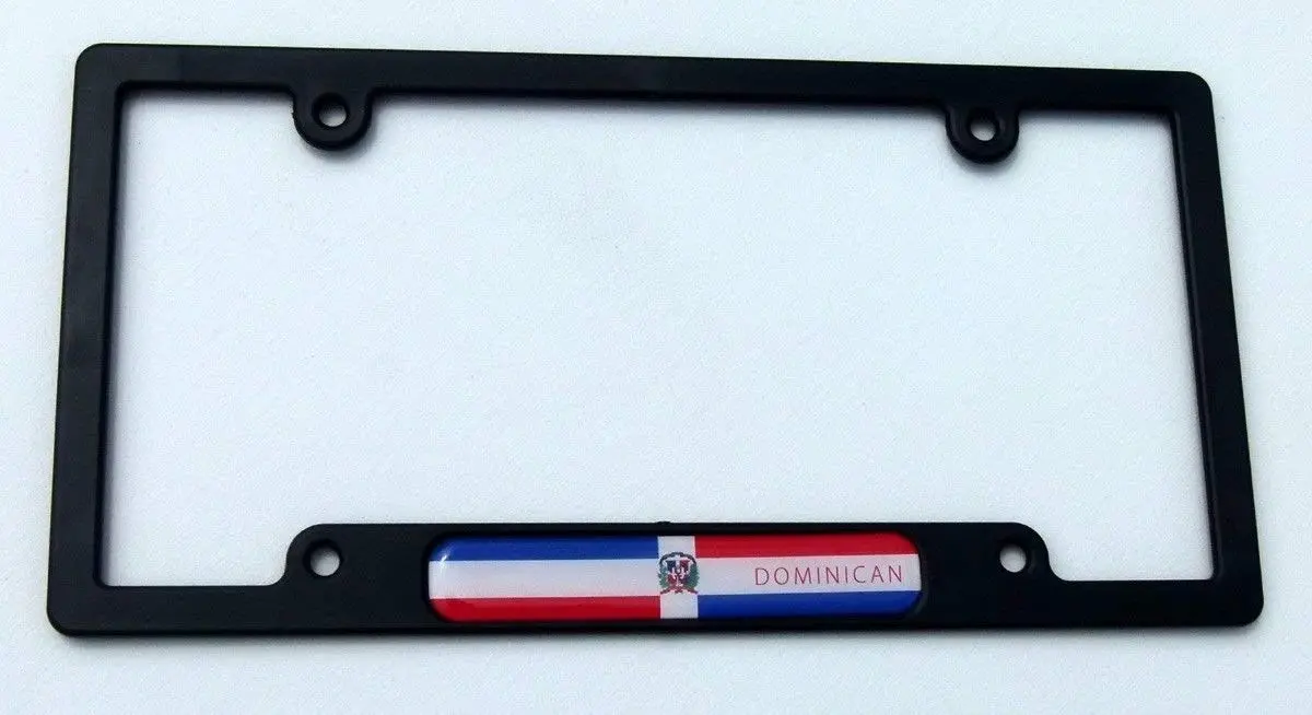 Dominican Republic Flag Black Plastic Car License Plate Frame Domed Colour Lens 1