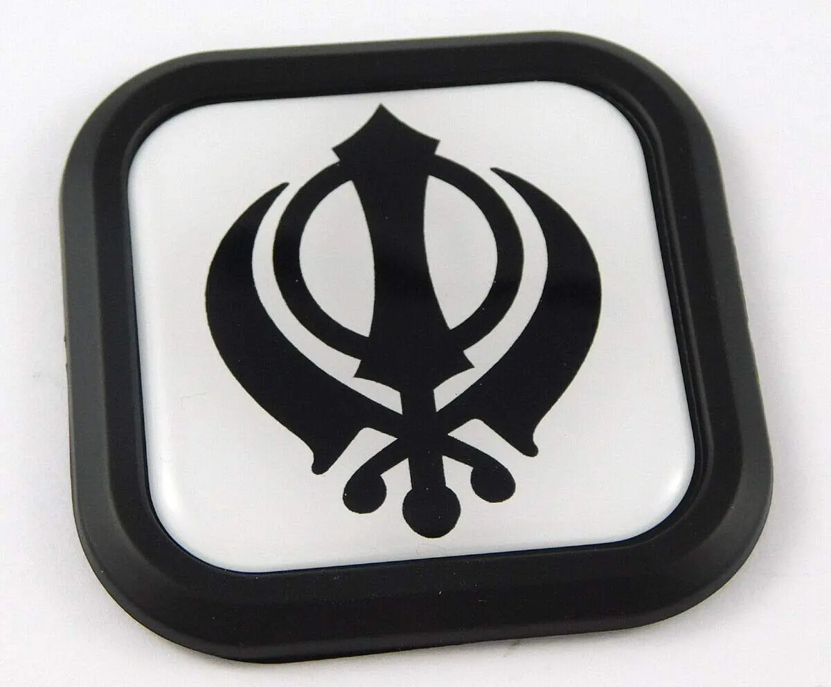 Khanda Symbol Square Black Rim Emblem Car 3D Decal Badge Bumper 2" 1