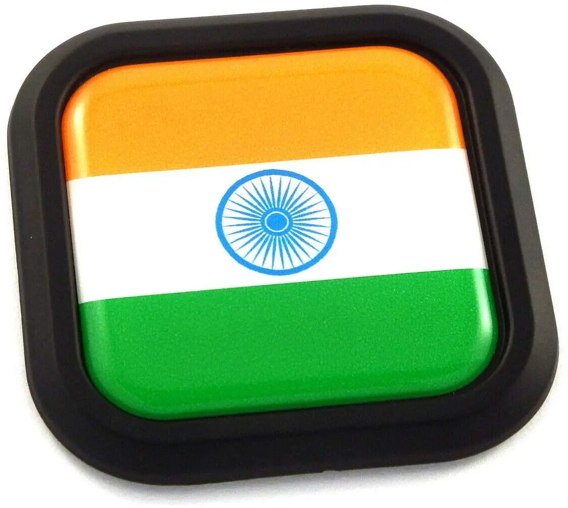 India Flag Square Black Rim Emblem Car 3D Decal Badge Hood Bumper Sticker 2" 1