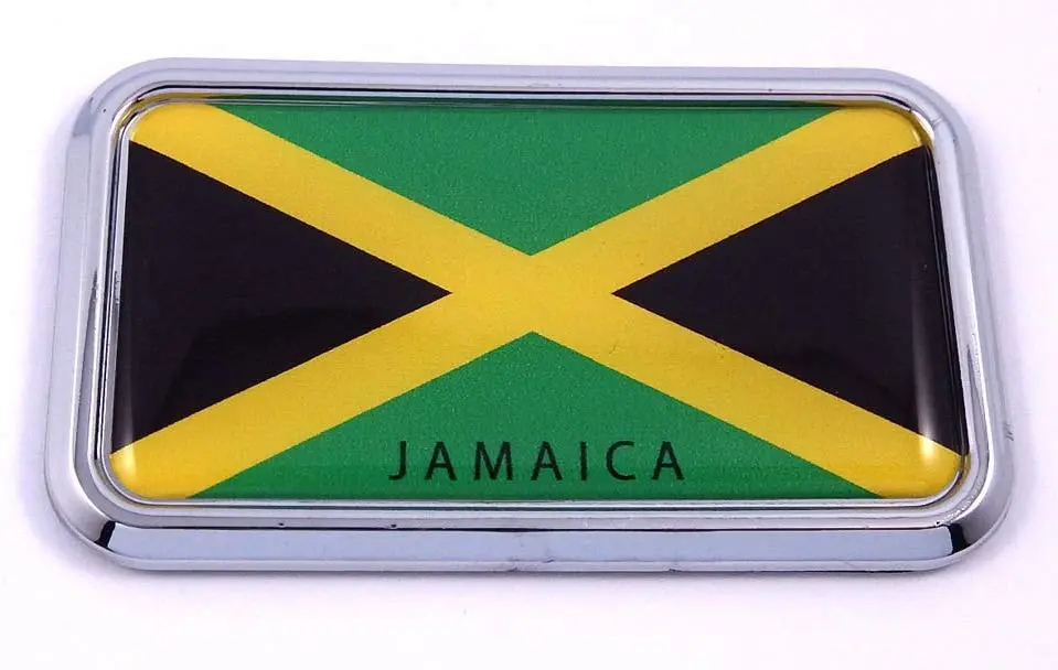 Jamaica Jamican Flag Rectanguglar Chrome Emblem 3D Car Decal Sticker 3" X 1.75" 1