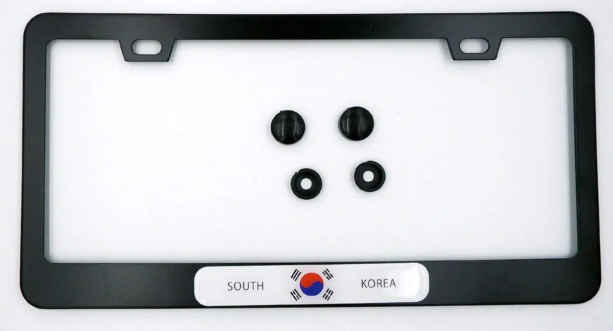 Korea South Flag Metal Black Aluminium Car License Plate Frame Holder 1