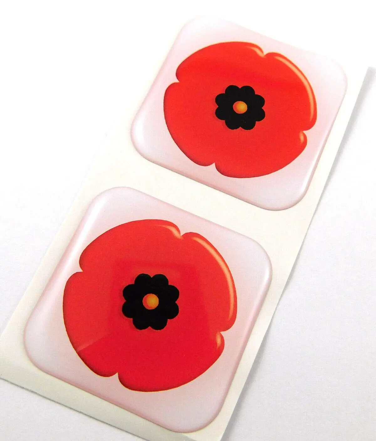Lest We Forget Poppy Square Domed Decal Car Bike Gel Stickers 1.5" 2Pc 1