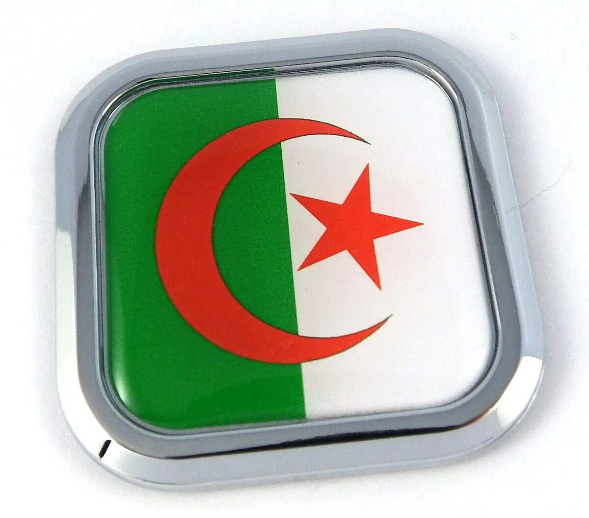 Algeria Flag Square Chrome Rim Emblem Car 3D Decal Badge Hood Bumper Sticker 2" 1