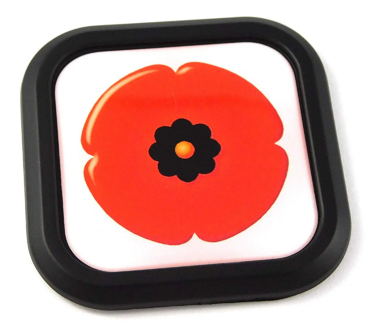 Lest We Forget Poppy Square Black Rim Emblem Car 3D Decal Badge Bumper 2" 1