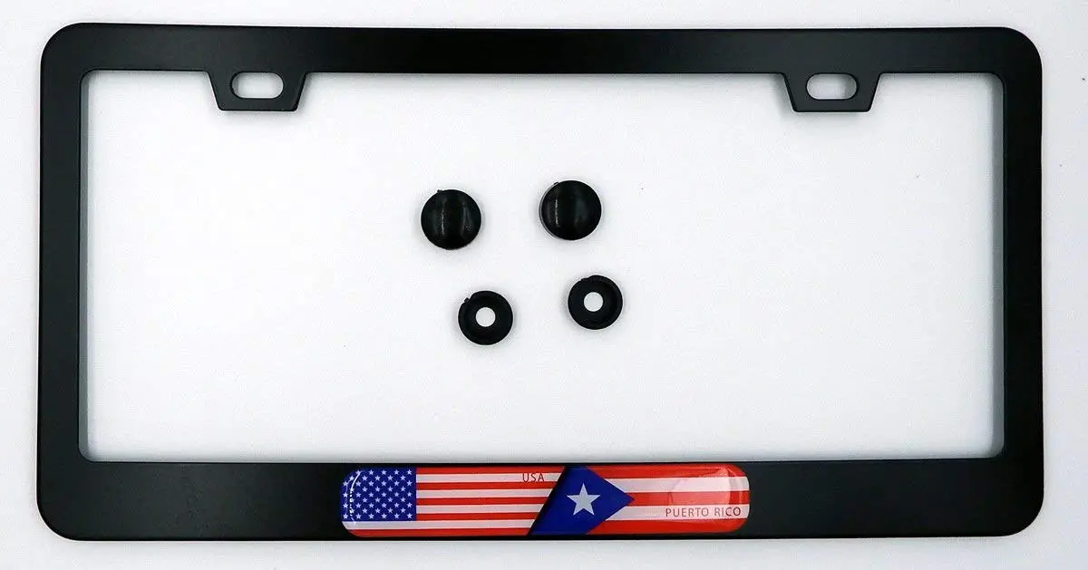 Usa/Puerto Rico Flag Metal Black Aluminium Car License Plate Frame Holder 1