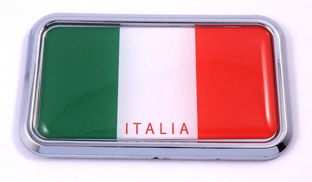 Italia Italy Flag Rectanguglar Chrome Emblem 3D Car Decal Sticker 3" X 1.75" 1