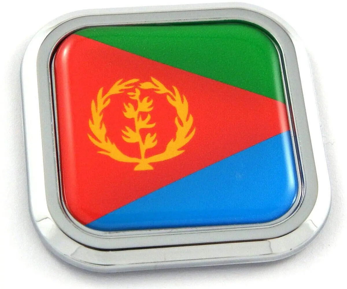 Eritrea Flag Square Chrome Rim Emblem Car 3D Decal Badge Hood Bumper Sticker 2" 1