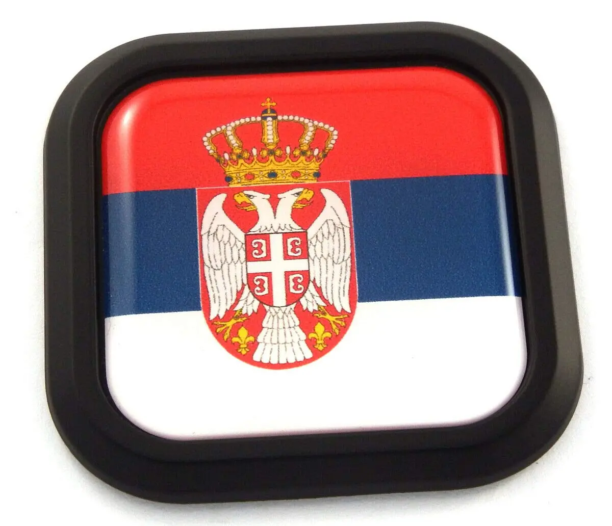 Serbia Flag Square Black Rim Emblem Car 3D Decal Badge Hood Bumper Sticker 2" 1