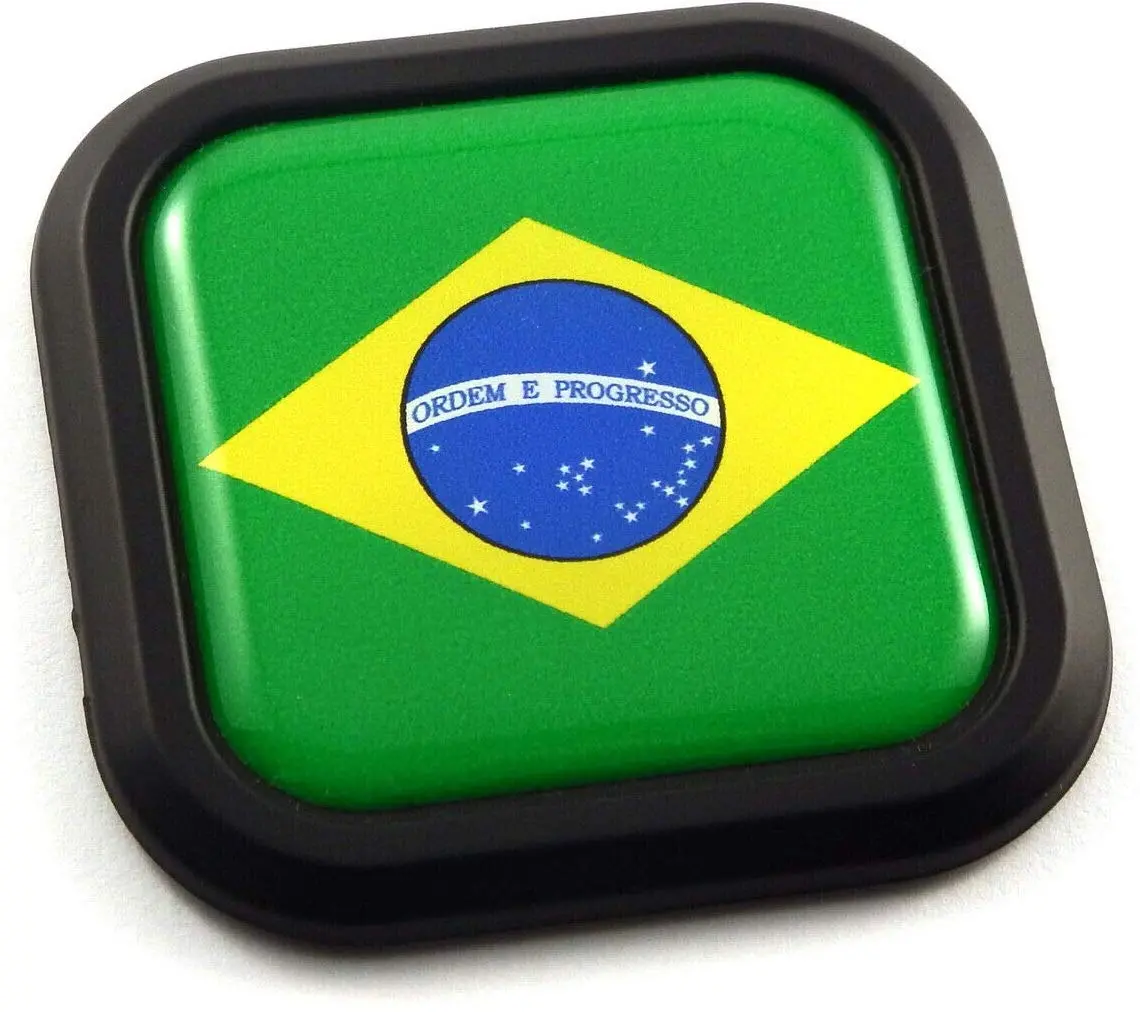 Brazil Flag Square Black Rim Emblem Car 3D Decal Badge Hood Bumper Sticker 2" 1