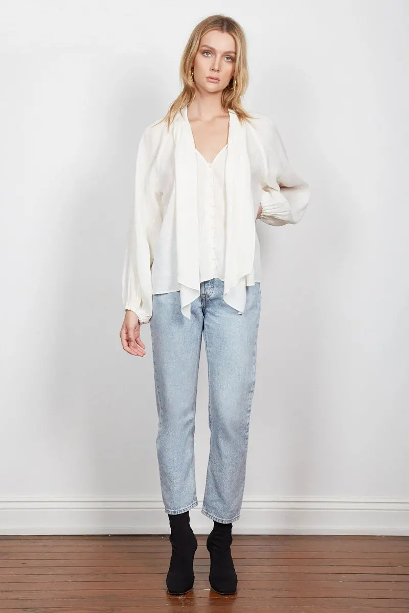 Wish -  Imprint Tie Blouse - Cream 1