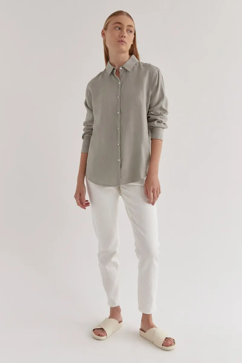 Assembly Label - Xander Linen Shirt - Green Fog 1