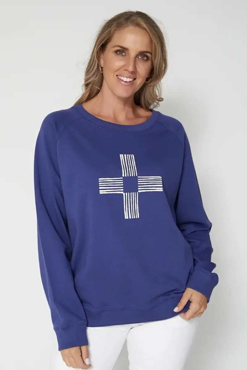 Stella + Gemma - Sweater - Denim White Line Cross 1
