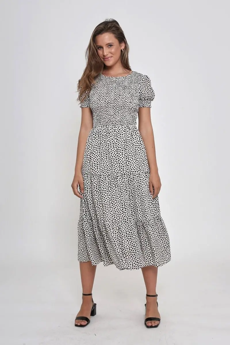 Leoni - Phoenix Dress Short Sleeve - Black & White Print 1