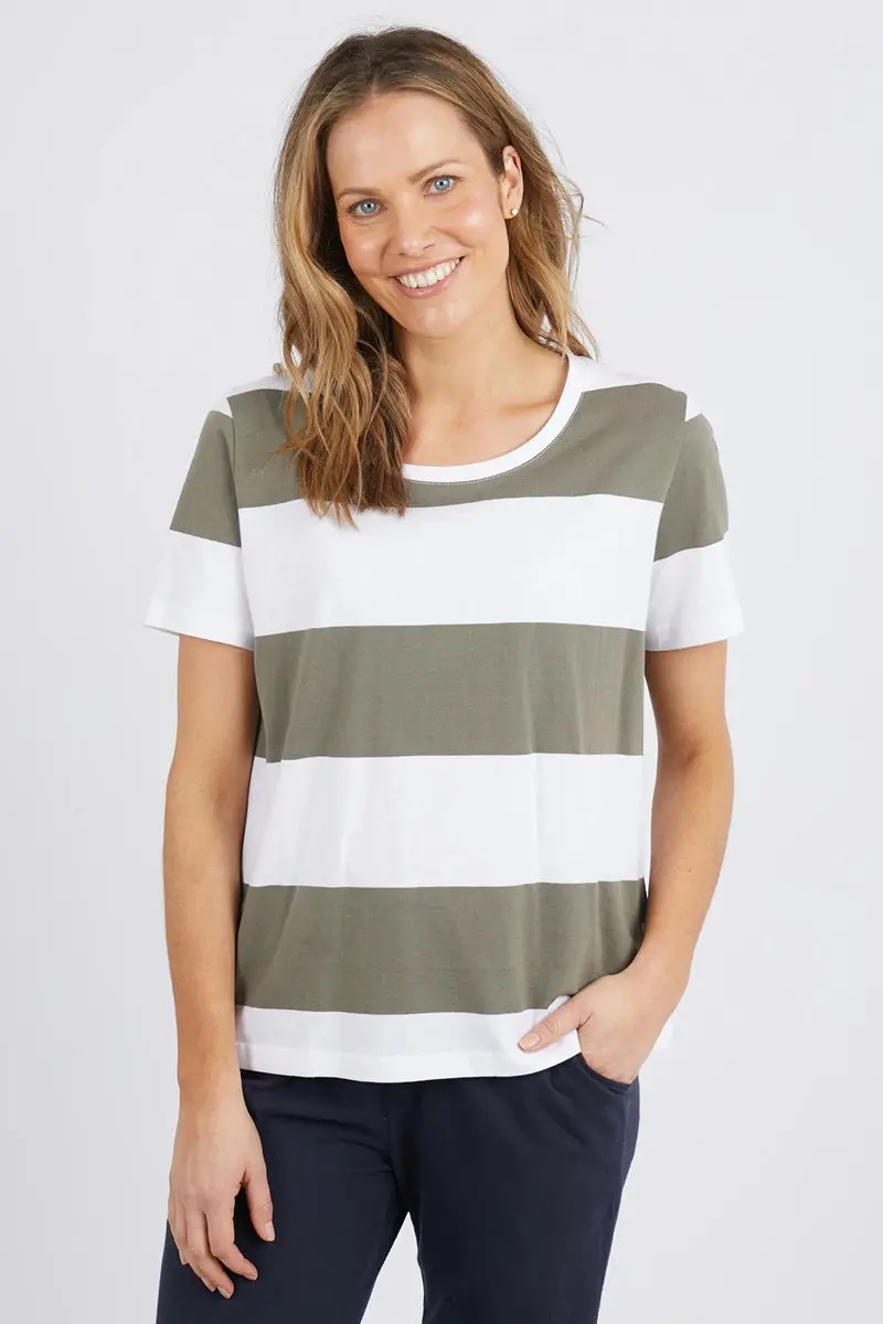 Elm - Block Stripe S/S Tee - Khaki 1