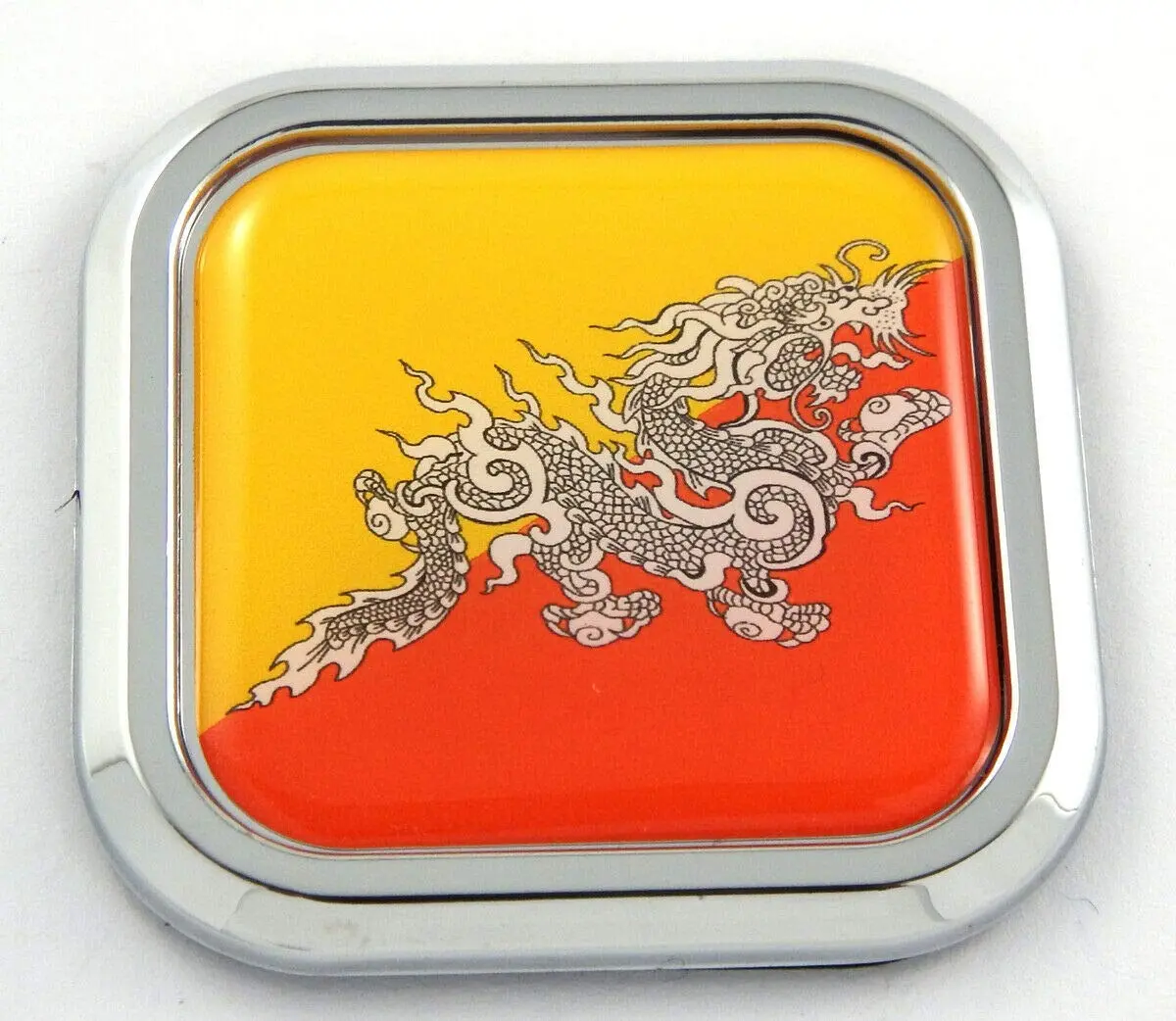 Bhutan Flag Square Chrome Rim Emblem Car 3D Decal Badge Hood Bumper Sticker 2" 1