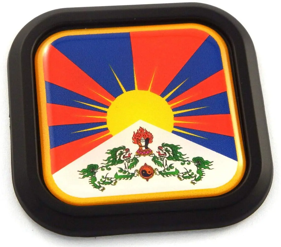 Tibet Flag Square Black Rim Emblem Car 3D Decal Badge Hood Bumper Sticker 2" 1