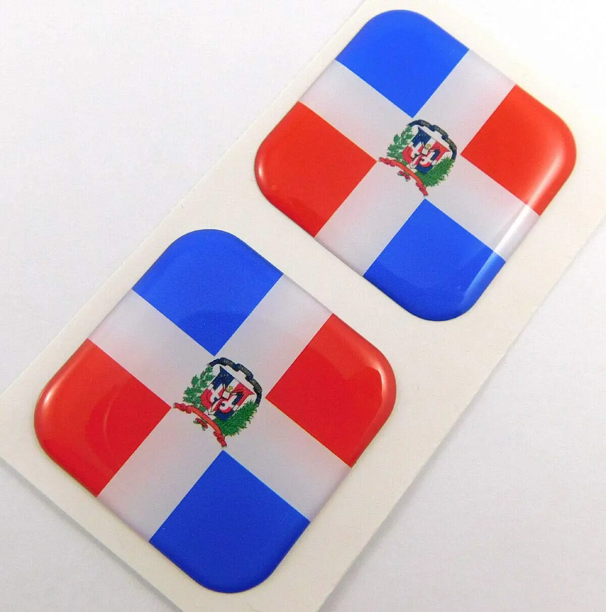 Dominican Republic Flag Square Domed Decal Emblem Car Bike Gel Stickers 1.5" 2Pc 1