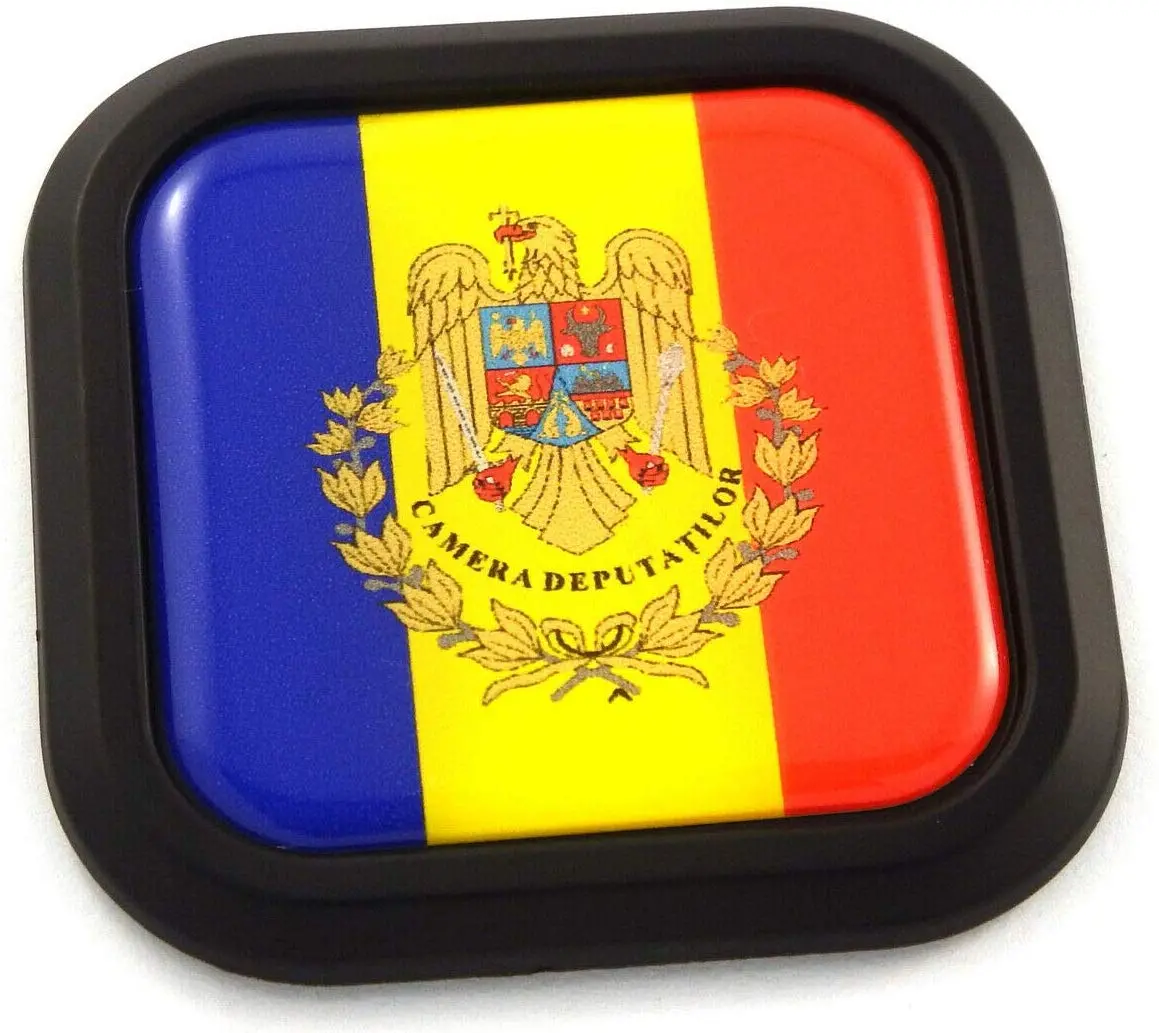 Romania Flag Square Black Rim Emblem Car 3D Decal Badge Hood Bumper Sticker 2" 1