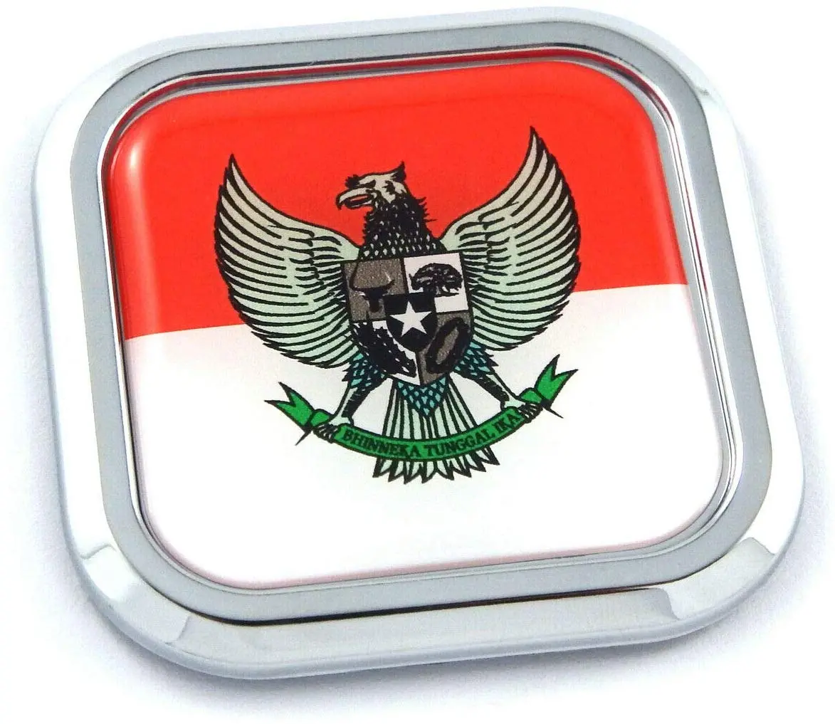 Indonesia Flag Square Chrome Rim Emblem Car 3D Decal Badge Hood Bumper Sticker2" 1