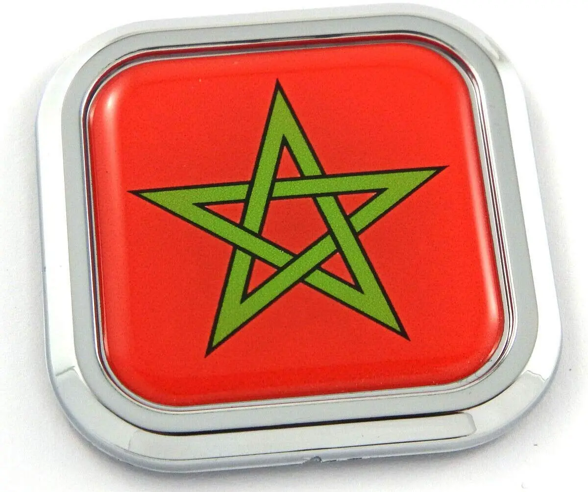 Morocco Flag Square Chrome Rim Emblem Car 3D Decal Badge Hood Bumper Sticker 2" 1