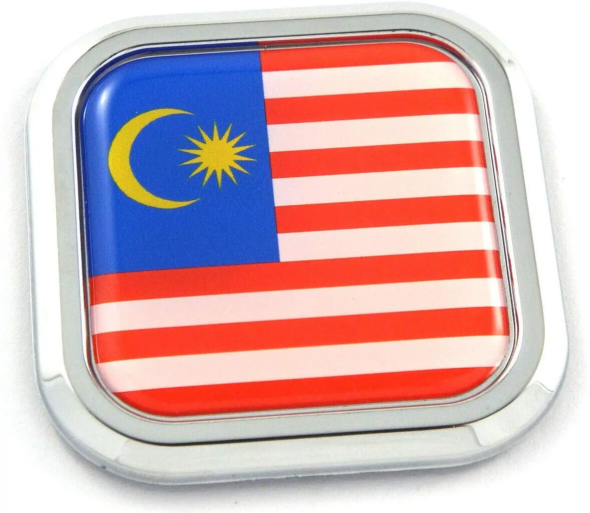 Malaysia Flag Square Chrome Rim Emblem Car 3D Decal Badge Hood Bumper Sticker 2" 1