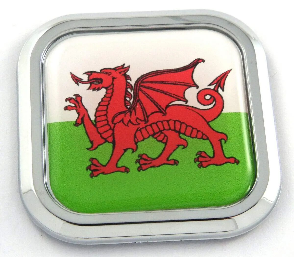 Wales Flag Square Chrome Rim Emblem Car 3D Decal Badge Hood Bumper Sticker 2" 1