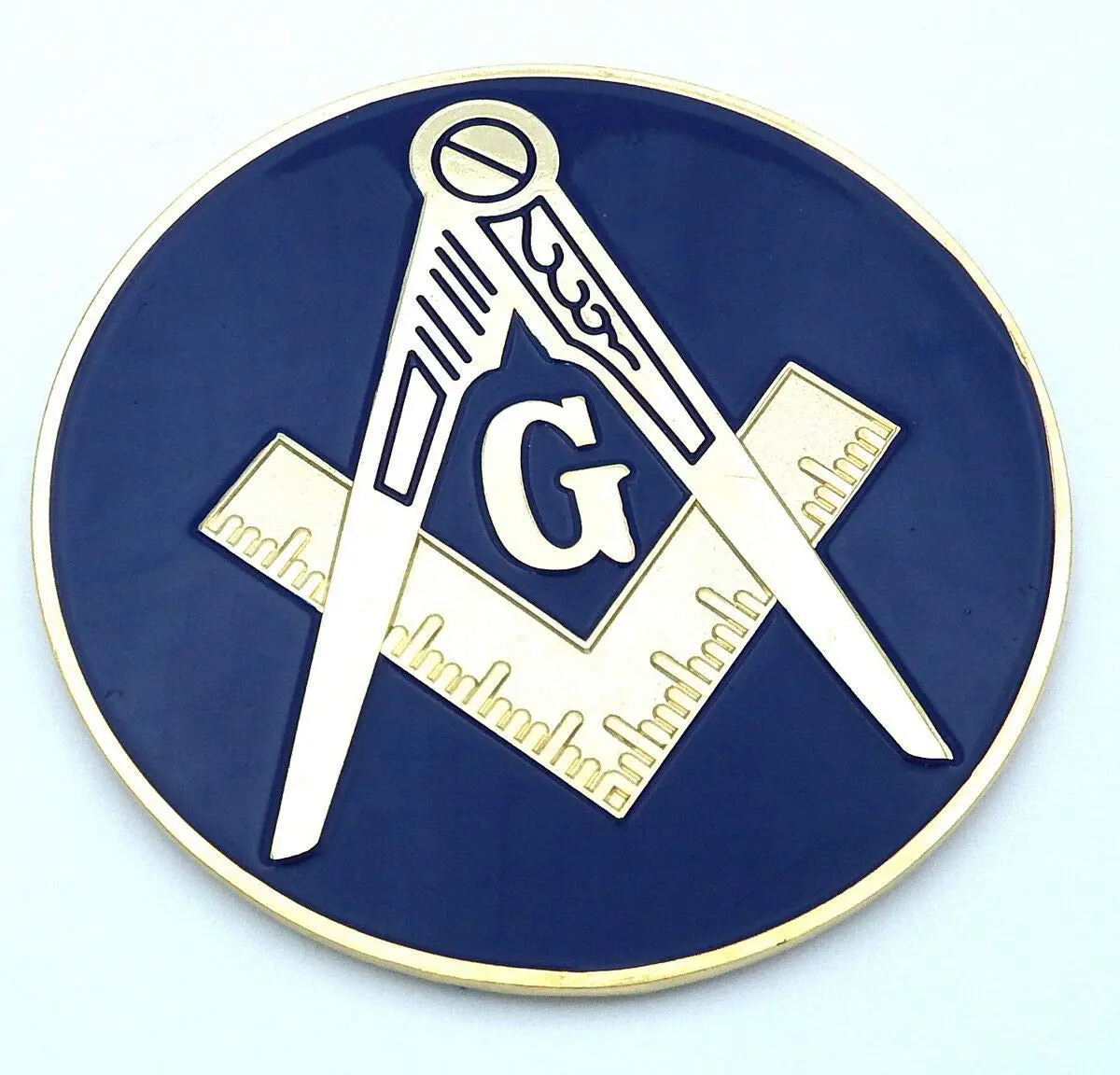 Mason Masonic Auto Emblem 3" Metal Gold Plated With Blue Car Decal Mas18dblu 1