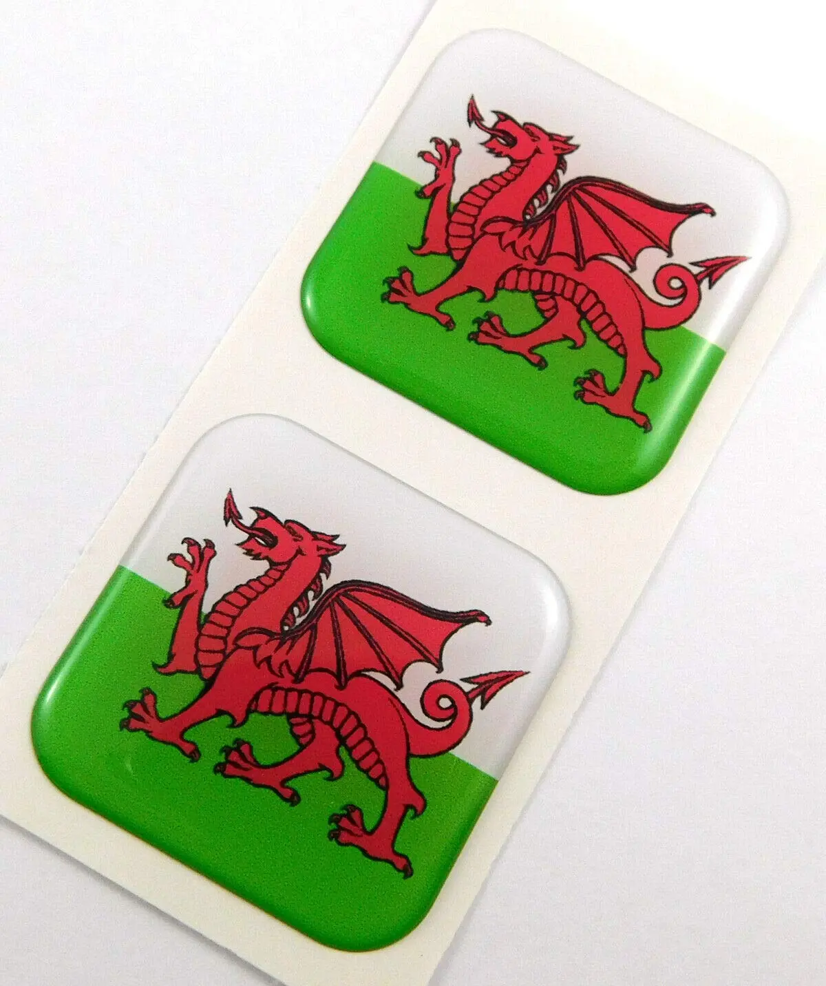 Wales Welsh Flag Square Domed Decal Car Bike Gel Stickers 1.5" 2Pc 1