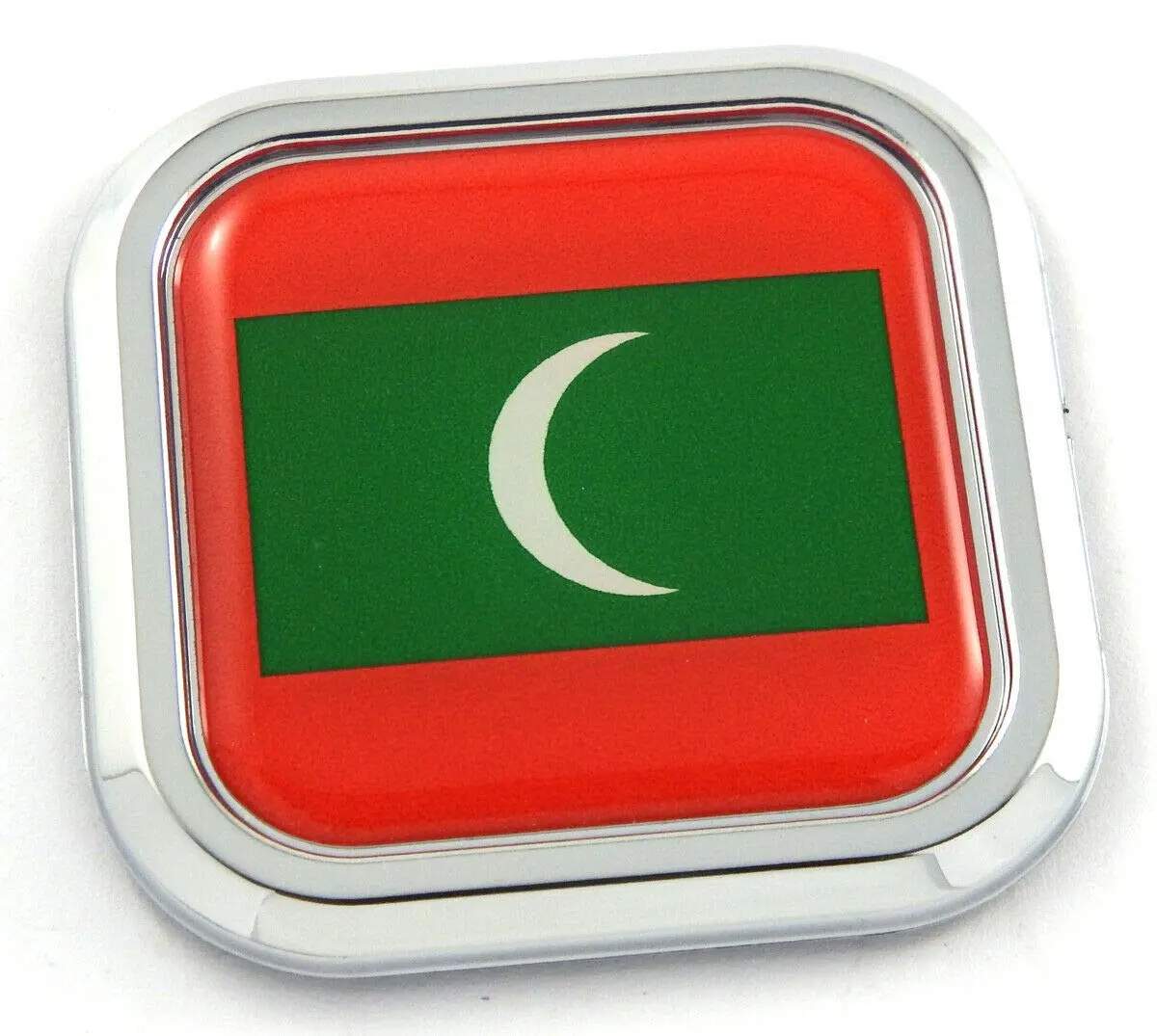 Maldives Flag Square Chrome Rim Emblem Car 3D Decal Badge Hood Bumper Sticker 2" 1