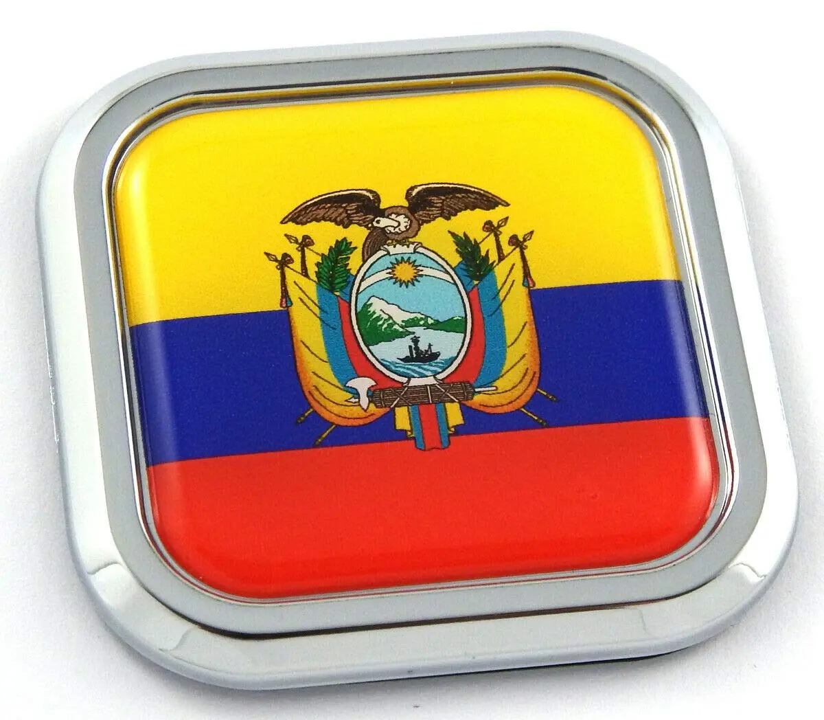 Ecuador Flag Square Chrome Rim Emblem Car 3D Decal Badge Hood Bumper Sticker 2" 1