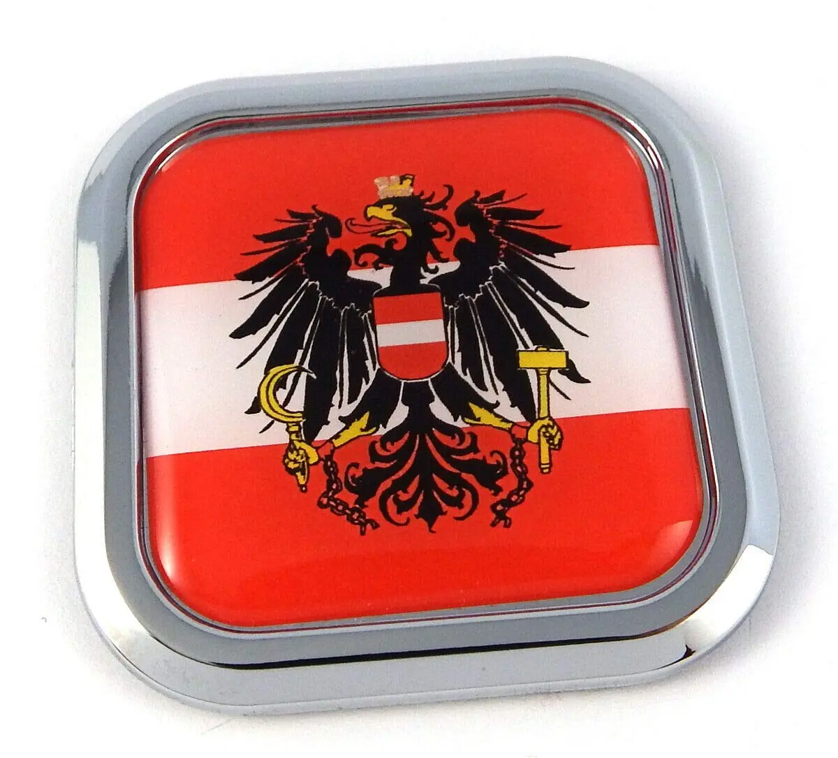 Austria Flag Square Chrome Rim Emblem Car 3D Decal Badge Bumper Hood Sticker 2" 1