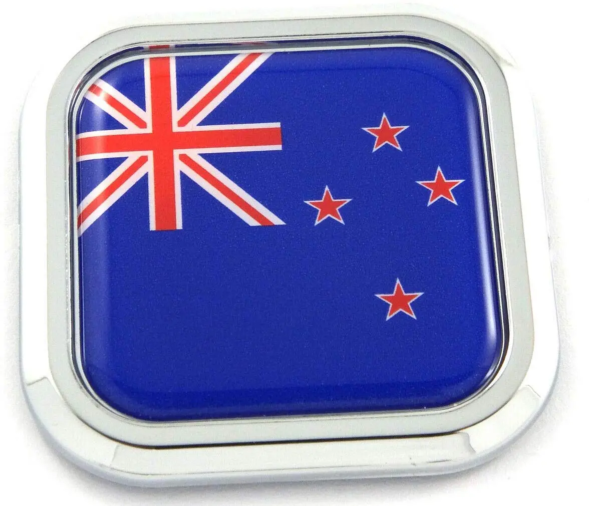 New Zealand Flag Square Chrome Rim Emblem Car 3D Decal Badge Bumper Sticker 2" 1